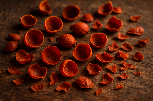 Hagebuttenschalen für Hunde und Katzen – ein natürlicher Schatz im BARF-Napf