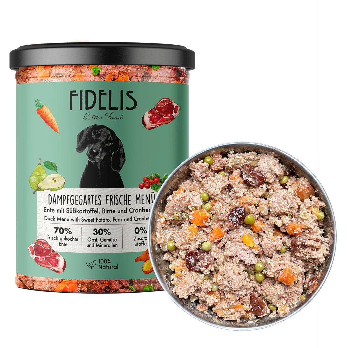 Frische-Menü Ente mit Süßkartoffel, Birne und Blaubeeren 400g